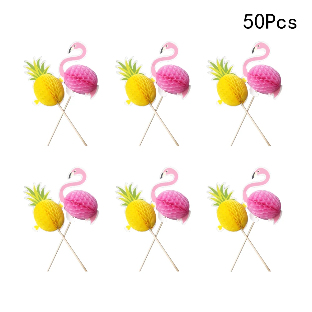 

50pcs 3d Flamingo Pineapple Cupcake Toppers Dessert Decor Cake Decorating Topper Insert Picks Hawaii Party Wedding Birthday