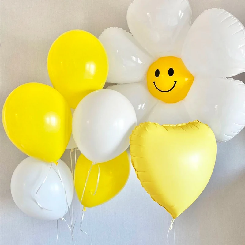 

2021 Hot Smile Daisy Foil Mylar Balloon Sunflower Heart Ballon Toys Baby Shower Happy Birthday Party Globos Wedding Decorations