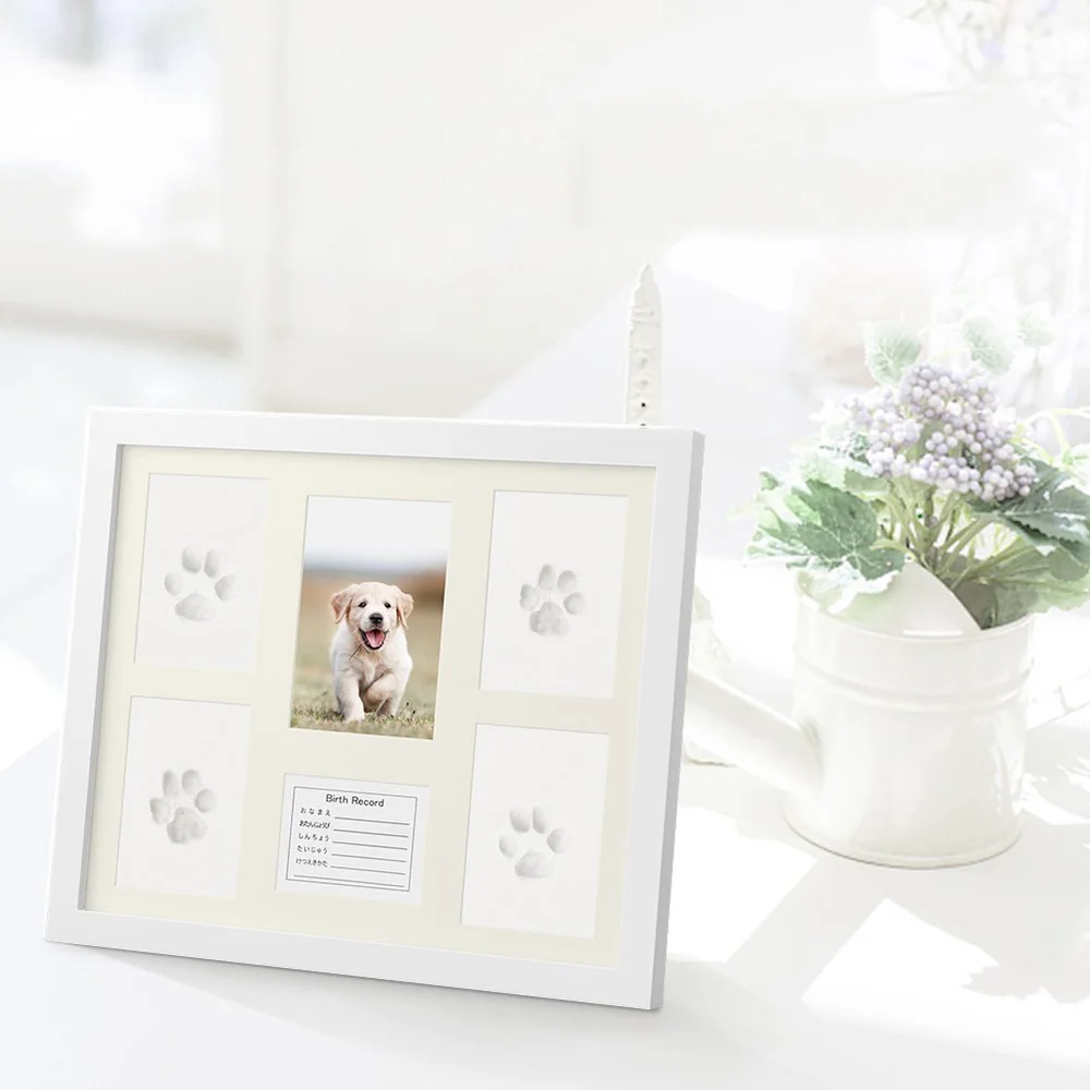 Baby Hand Foot Print Mud Mold Maker Solid Wooden Photo Frame Set Newborn Growth Memorial Gift with Japanese English German Card