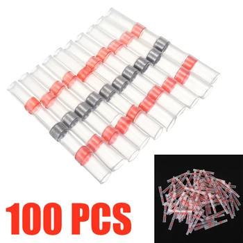 

100pcs Red Heat Shrink Connector Solder Butt Terminals Electrical Wire Waterproof Sealing Anti-Corrosion Effect Crimp Kit