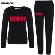 XUANSHOW наряды 2019 Осень Зима Женский костюм VOGUE с буквенным принтом 0-Шея Флисовая теплая одежда толстовка + длинные штаны комплект из 2 предмето...(China)