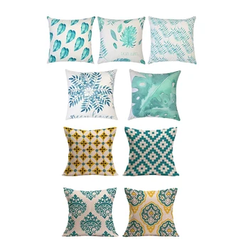 

5pcs Teal Leaf Cushion Cover Decorative Square Throw Pillow Cases & 4pcs Pillow Covers Geometric Pattern Flax