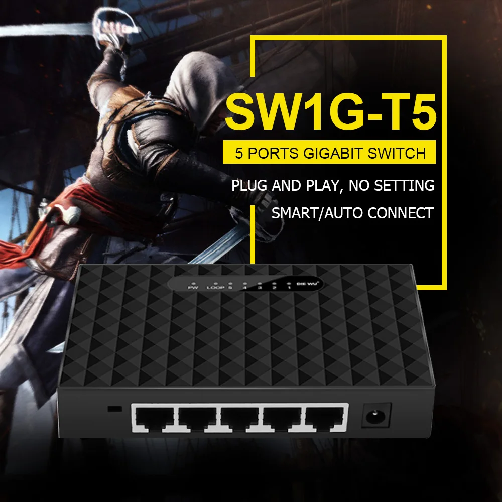 Коммутатор сетевой с 5 портами 1000 Мбит/с 16 Гбит/с|network switch|desktop switch5 port gigabit |