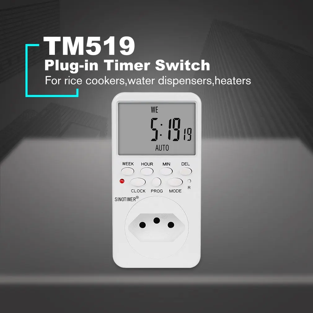 SINOTIMER TM519 7 дней в неделю ЖК-цифровой программируемый переключатель розетка таймер штекер контроль релейного переключателя EU/US/UK/IT/BR/IL