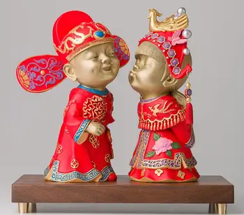 

30 CM Chinese Art Deco Brass conjugal harmonious bride and bridegroom sculpture Furnishings Gift Handicrafts Wedding gift
