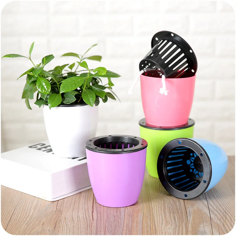 

Cotton thread Automatic Water Plant Pot Plastic Round Watering Soil Flower Pot Absorption Free Flower Pot Container Basket