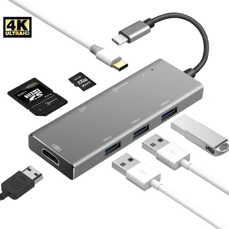USB C концентратор 7 в 1 C3.0 type с Micro SD/SD кард ридером и HDMI выход адаптер для MacBook Pro| |