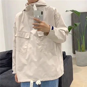 

2020 Spring And Autumn New Youth Popular Solid Color Men's Wild Ins Hooded Jacket Fashion Casual Top Black / Grey M-2XL