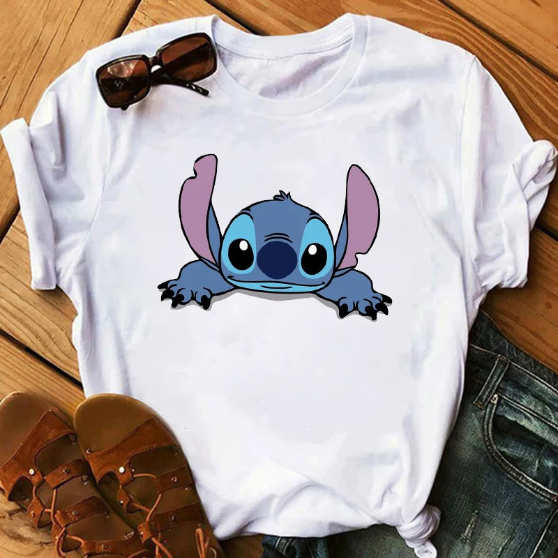 Женская модная футболка Lilo Stitch Harajuku милые футболки с милым мультяшным принтом женская Повседневная футболка милые повседневные топы - Цвет: 21217