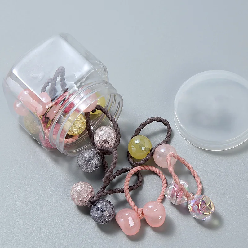 Round and Mixed 10 шт./кор., модные женские эластичные волосы для девочек, резинка для волос, милый кролик, круглые Квадратные бусины, конский хвост, держатель, яркий цветной головной убор - Цвет: Round and Mixed