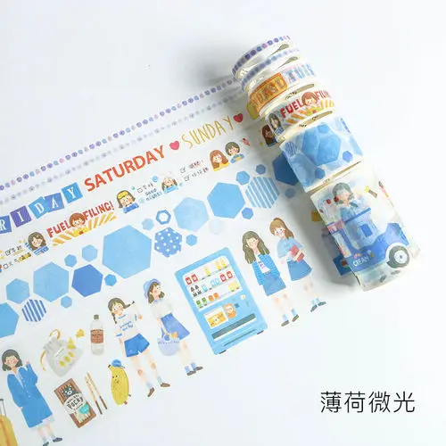 AngelHere Store 6 шт. Kawaii васи лента мультфильм девушка маскирующая лента DIY наклейки Скрапбукинг планировщик книга канцелярские принадлежности подарок - Цвет: Mint Glimmer