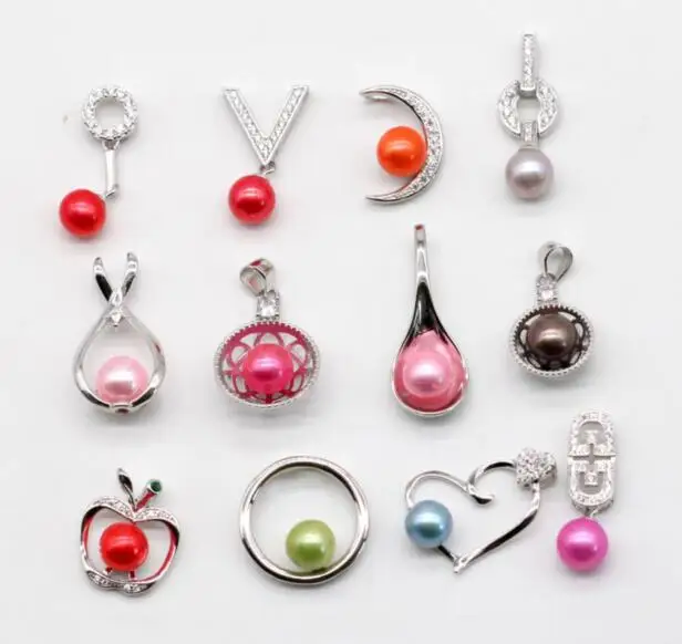 

NEW Promotion , 925 Sterling Sliver Pearl pendant pearl jewelry setting with 6-8mm random mix color pearls 5/10pcs N151