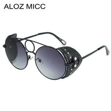 ALOZ MICC Men Steampunk Sunglasses For Men Vintage Leather Rivet Round Sunglasses Women Brand Designer gafas de sol UV400 Q688