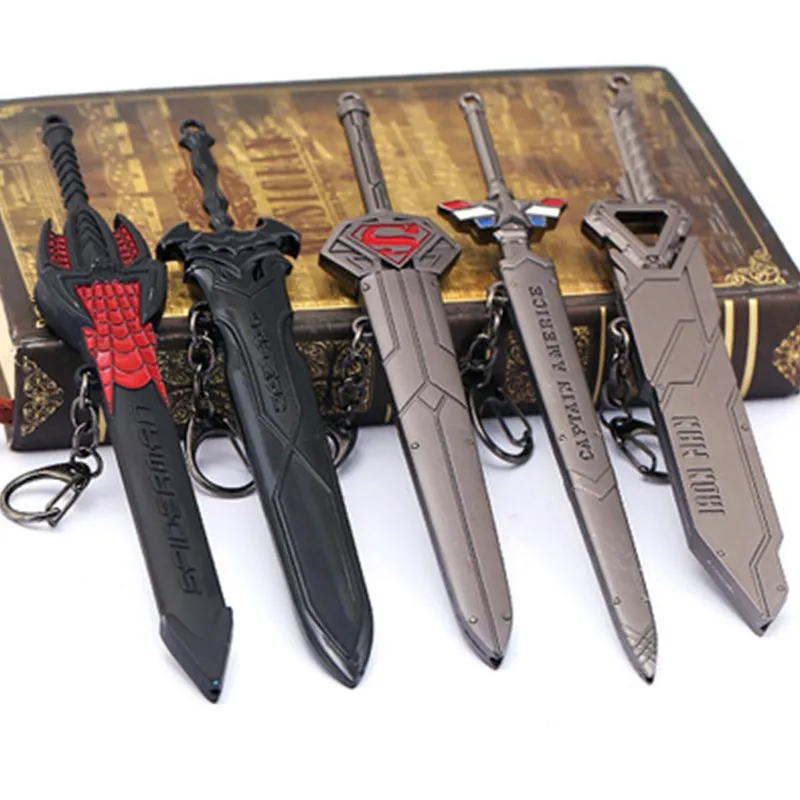 

Marvel The Avengers iron Man Spiderman Batman Weapon Model Band Knife Sheath Alloy Keychain Pendant