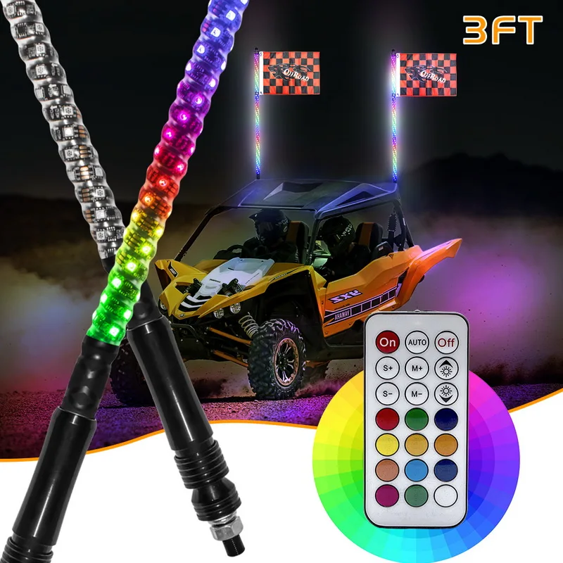 Safego 3FT 4FT RGB светодиодный кнут светильник с флагшток дистанционного Управление спираль внедорожный Предупреждение светильник для ATV внедорожник Jeep Лодки