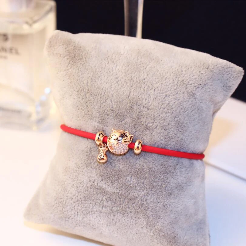 

China Zodiac Pig Bracelet Jewelry Fine Nice Colorful Braid Bracelet Rose Gold Color Red Rope Girls Pig Charm & Bead Fit Bracelet