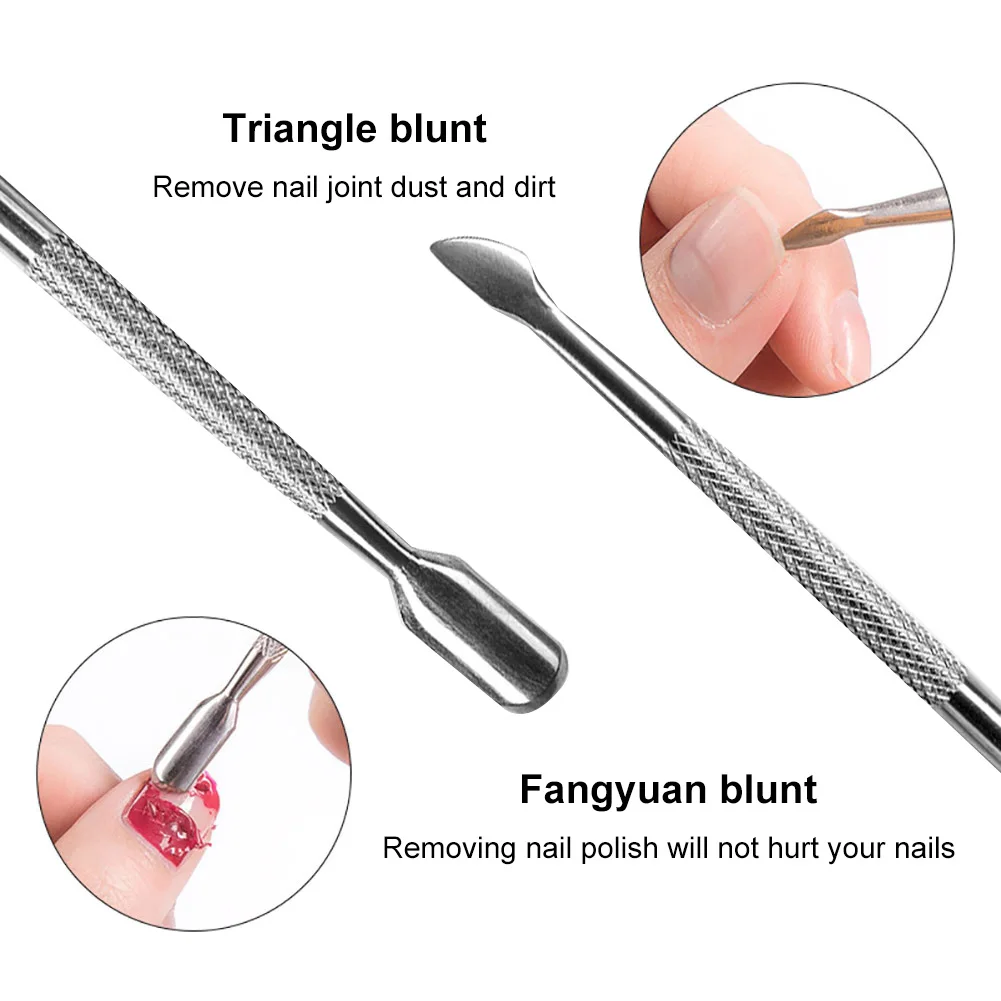 2Pcs Nail Polish Remover Art Accessories Stainless Steel Manicure Gel Cuticle Peeler Scraper Tools
