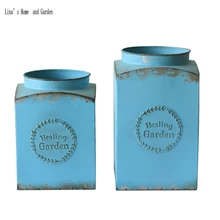 Квадратная синяя ручная работа Ретро винтажная металлическая ваза