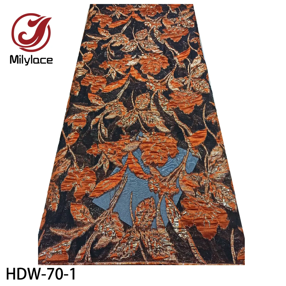 

New Brocade Lace Fabric High Quality Jacquard Brocade Lace Fabric Nigerian French Tulle Lace Fabric for Wedding HDW-70