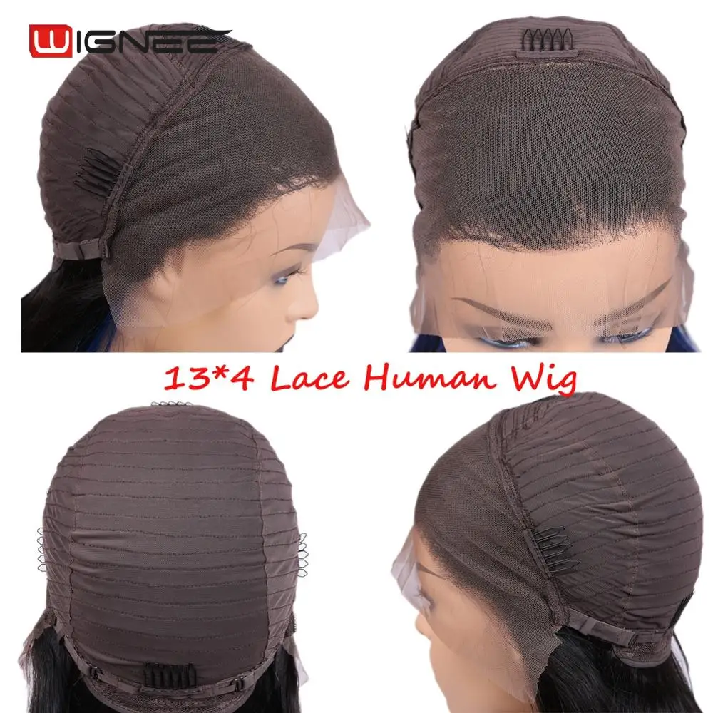 Wignee 13*4 Кружева спереди прямые волосы человеческие для чернокожих женщин 150%