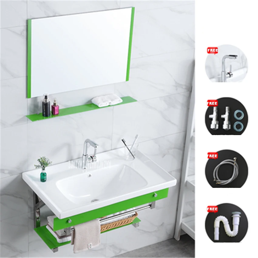 80x48cm green 7589 настенный керамический умывальник для ванной комнаты из закаленного стекла, Настенные раковины, шкаф, Керамическая умывальник с зеркалом - Цвет: 80x48cm green