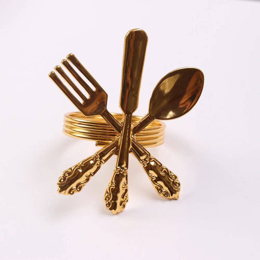 12pcs Hotel Western metal knife fork nine word napkin buckle napkin ring gold napkin ring paper towel ring