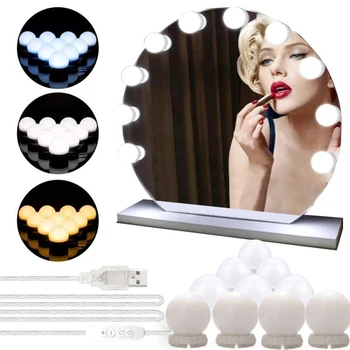 

3 Modes LED Vanity Mirror Lights Kit with 10 Bulbs Adjustable 10 Brightness USB Mirror String Light for Makeup Dressing Table