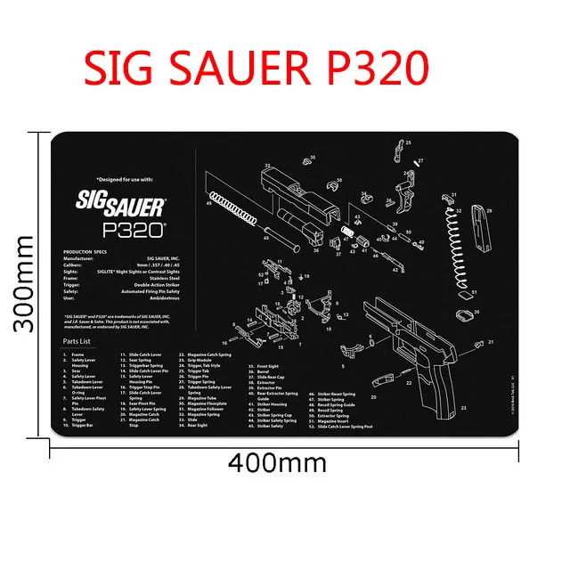 SIG SAUER P320 AR15 AK47 Glock чистящий резиновый коврик с схемой деталей и инструкциями оружейный коврик для мыши Smith Colt 1911 - Цвет: SIG SAUER P320