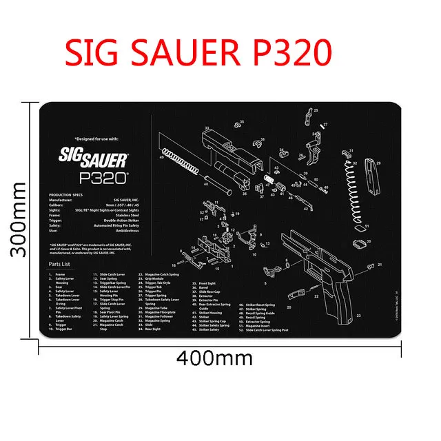 AR15 AK47 Glock чистящий резиновый коврик с схемой деталей и инструкциями оружейный коврик для мыши Smith Colt 1911 - Цвет: SIG SAUER P320