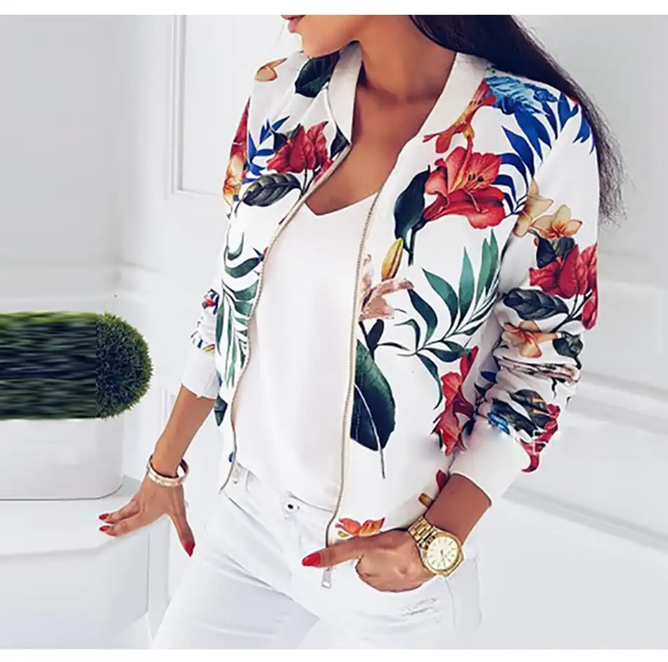 Veste Legere Style Europeen Pour Femmes Blouson D Ete Imprime Floral Bombardier Retro Basique Manteaux Blancs Vetements D Exterieur Nouvelle Collection 2021 Aliexpress