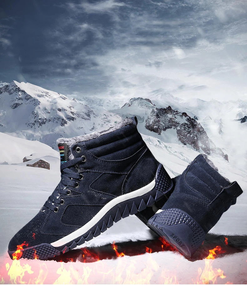 Men Shoes Winter Snow Fur Lined Warm Shoes Slip on Walking Shoes High Top Sneakers Outdoor Footwear