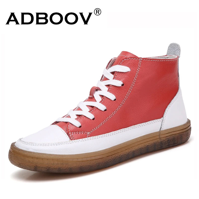 ADBOOV/Женская обувь с высоким берцем; модные красные ботинки; Женская Удобная повседневная кожаная обувь на шнуровке