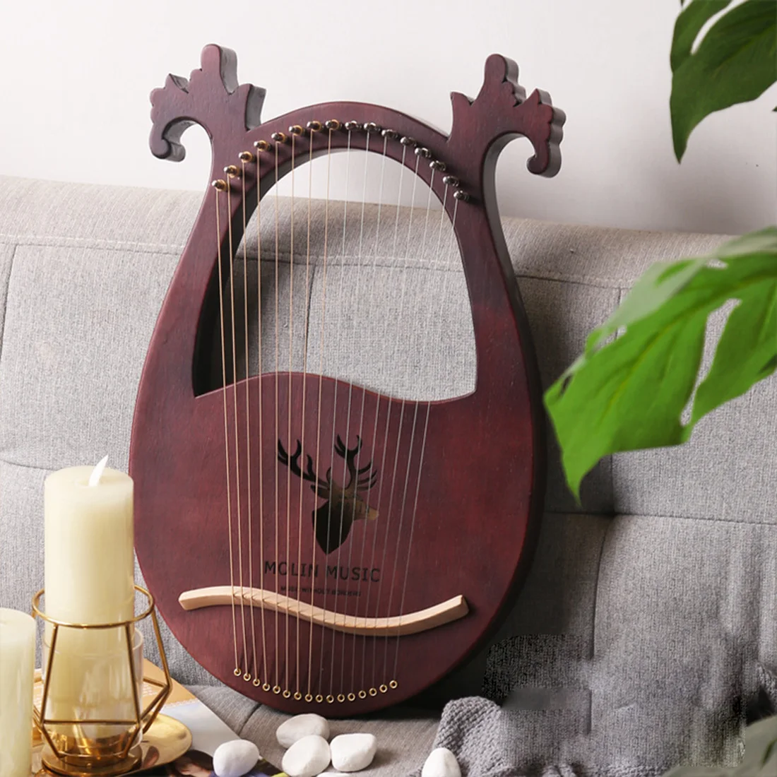 16 струн твердой древесины Лира деревянная арфа классические Музыкальные инструменты для детей подарок-пурпурно-красный олень/Burlywood олень