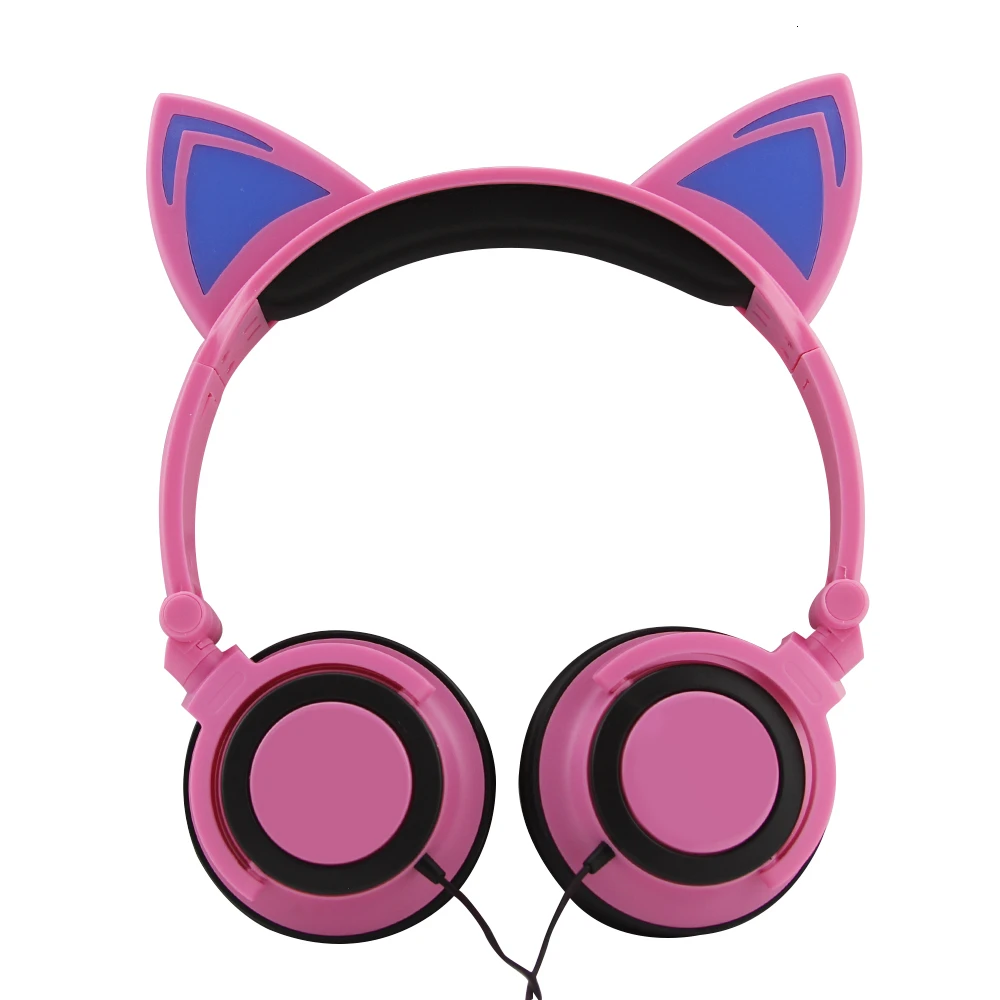 CHYI Cat Ear Wired Sport Headphones Professional Foldable Gaming Headset LED Light Earphones Cute Gift Headphone For Kids Girls