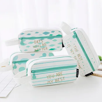 

Large Capacity Pen Case Cute Letter Portable Pencil Case Kawaii Stripe Dot Pencil Bag For Kids Girls Gift School Office Supplies
