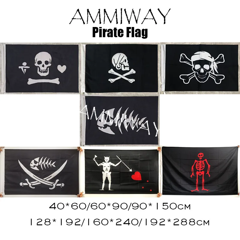 AMMIWAY Pirate Fish Stede Bonnet Henry Every Blackbeard Edward Low Teach Skull and Cross Crossbones Sabres Flags and Banners