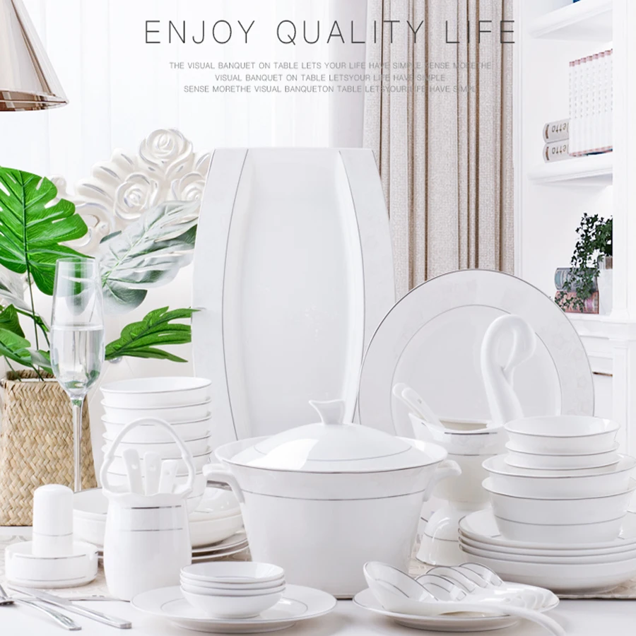 

Dinnerware Set dishes and plates sets Kitchen Tableware Ceramic Plates and Dishes Bowls 60pcs combination Jingdezhen Ceramic