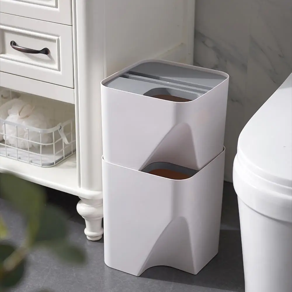 

Stacking Garbage Sorting Bins Households Stack Garbage Plastic PP Cans With Covered Dry-wet Separation Bins