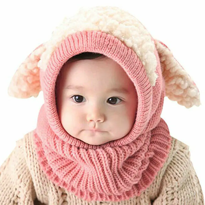 Kids Winter Hats Ears Girls Boys Children Warm Caps Scarf Set Baby
