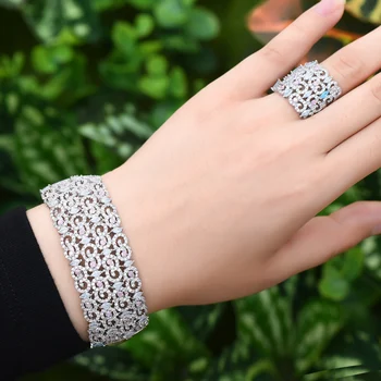 

missvikki Luxury Wedding Engagement Bangle Ring Jewelry Set for Women Ladies with Full Opal Cubic Zirconia Fashion trendy Design