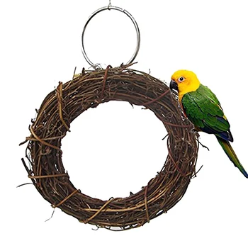 

15cm Creative Features Pet Cage Accessories Bird Playing Perch Rattan Woven Standing Hanging Swing Toy For Parrot G