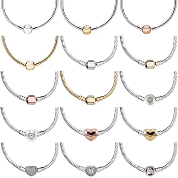 

100% 925 Sterling Silver Pave Heart Poetic Blooms Lobster Ball & Barrel Clasp Necklace Fit Fashion Charm Trendy DIY Jewelry