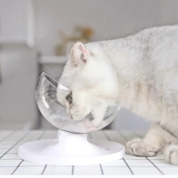 

2 In 1 Pet Bowl Drinking Feeding Bowl Non-slip Egg Shell Shape Multi-angle Adjustable Plastic Transparent Bowl Pet Supplies