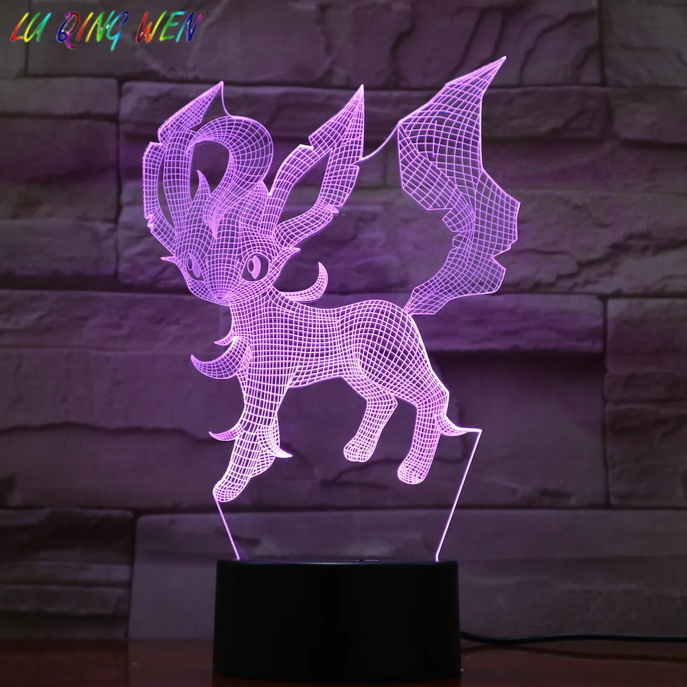 Pokemon Go Leafeon рисунок детский Ночной светильник светодиодный сенсорный датчик изменение цвета декоративный светильник подарок Настольная 3d лампа Eevee family