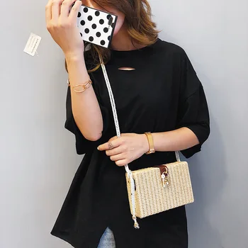 

Women Vintage Mori Woven Mini Hasp Flap Mini Handbag Ladies Shoulder Handbag Lady Messenger Crossbody Chains Hand Bags