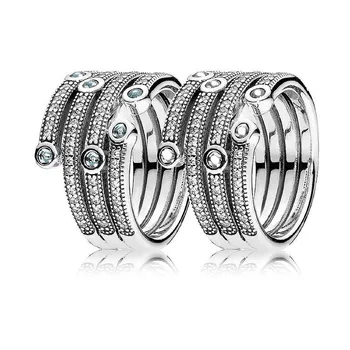 

Shimmering Ocean Frosty Mint & Clear With Crystal Ring 925 Sterling Silver Ring For Women Wedding Party Gift Fine Jewelry