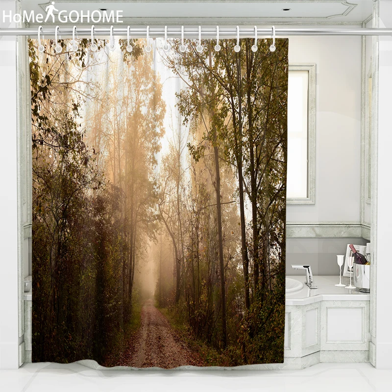 

Shower Curtains Foggy Forest Trees 3D Bathroom Curtain Polyester Fabric Shower Curtains Bath Curtain douchegordijn landschap hot