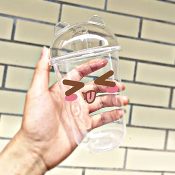 

50pcs 90 caliber creative cute U-shaped disposable juice milk tea cup 500 ml cold drink coffee package plastic cup with lid