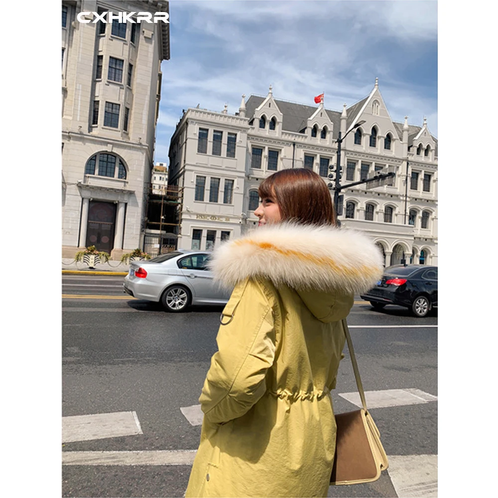 CXHKRR Fashion Long Parka Coat Jacket Oversized Cotton Jacket Women Winter Faux Fur Collar Hooded Jacket Cotton Women