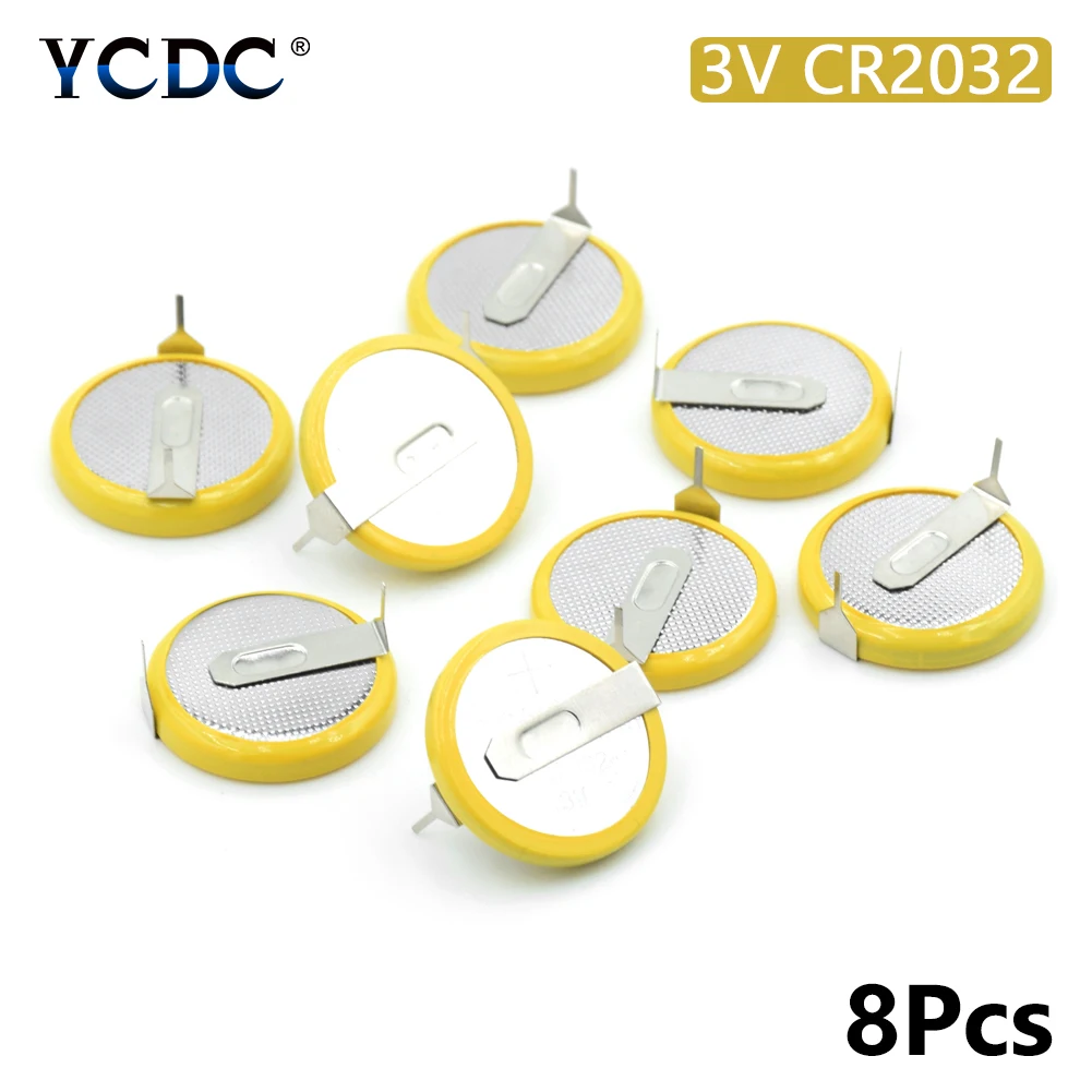 Batería de pie para soldar CR2032, 8 unids/lote, 210mAh, 3V, botón, 2032 celdas, precio de fábrica